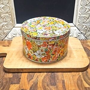 Vintage floral print tin canister